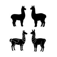 four llamas in different poses, one black and one white vector