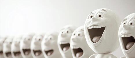 A row of white figures with open mouths photo