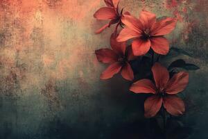 Red flowers on a grungy background photo