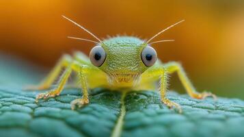 A close up of a green insect with big eyes photo
