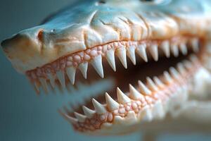 A close up of a shark's mouth with its teeth open photo