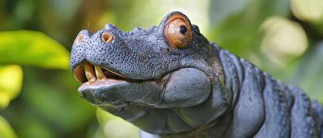 A close up of a large lizard with its mouth open photo