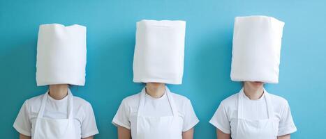 Three chefs with white cloths on their heads photo