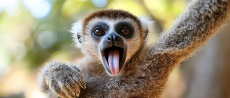 A close up of a monkey with its mouth open photo