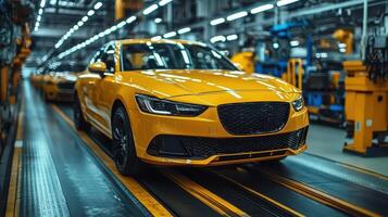 A car is driving on a production line in a factory photo