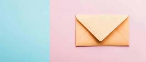 An open envelope on a pink and blue background photo