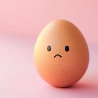 An egg with sad face on a pink background photo