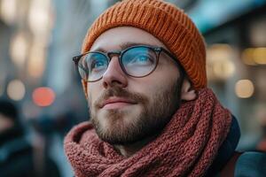 A man wearing glasses and a beanie photo