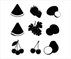 A variety of black summer fruits set apart on a white background. vector