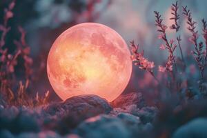 Softly lit pink moon in nature photo