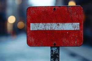 A red sign with a white line on it photo