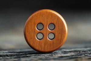 A wooden button with three holes on it photo