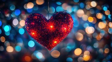 Sparkling Heart Ornament Against Bokeh Background For Festive Celebrations photo