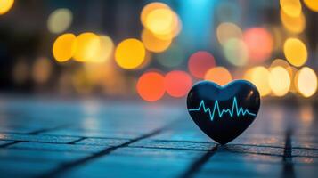 Heartbeat Heart Symbol On Pavement Bokeh Backdrop Vitality, Healthy Life Concept photo