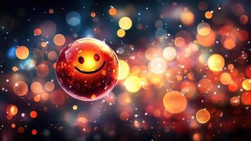 Glowing Smile Orb Floating Through Festive Bokeh Dreamscape of Celebration photo