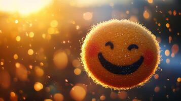 Smiling Emoji, Expressing Happiness and Positivity with Golden Bokeh Background photo