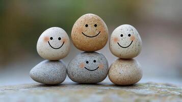 Happy Stones Pyramid, Smiles and Balance on Rocks, Friendship and Fun Abstract photo