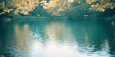 Serene Ripples on Lake with Gentle Breezes and Golden Leaves Reflections photo