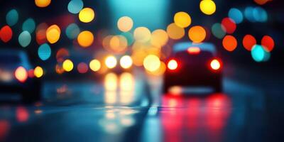 Night Bokeh Lights on City Street. Soft Focus Abstract with Vibrant Color Palette photo