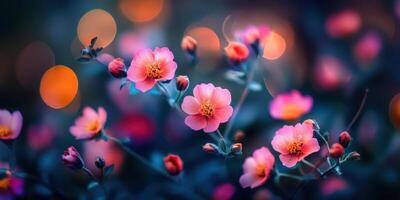 Charming Pink Flowers Blooming in Garden with Dreamy Bokeh Light Effects Display photo
