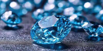 Glimmering Facets. Stunning Blue Gemstones Display Luxury, Reflecting Brilliance and Elegance photo