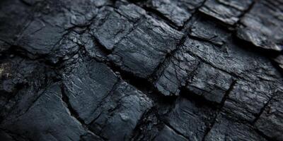 Charred Wood Texture Dark Background, Surface Burned, Ashy Wood, Blackened Timber, Close-up View photo