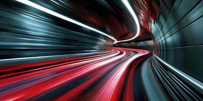 Abstract Red Tunnel with Light Trails, Speed Motion, Modern Design Concept, Futuristic Interior photo