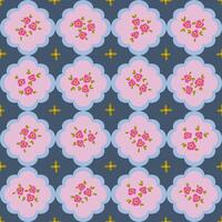 Preppy bouquet on damask background. small flower trellis seamless pattern vector