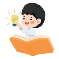 Child with Light Bulb and Open Book Illustration vector
