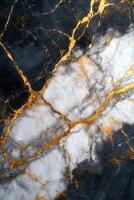 Abstract marble texture with gold veins. Dark and white stone background. Luxury material pattern with golden cracks on rock surface. photo