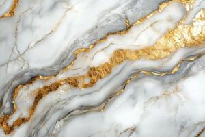 Elegant white marble texture with gold and gray veins. Abstract stone background with organic pattern. Luxury design. Natural stone surface. photo