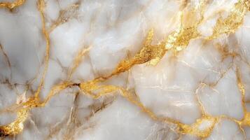 White stone surface with gold veins. Elegant natural pattern for design. Luxurious stone texture. Marble background for wall or floor. Abstract material backdrop. photo
