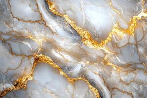 White marble texture. Golden veins running through stone. Abstract pattern with light gray shades. Luxury surface background. Decorative stone backdrop. photo