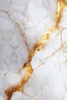 White marble texture. Golden veins running through stone. Elegant abstract background. Luxury wallpaper. Natural pattern. Detailed surface. Decorative design. photo