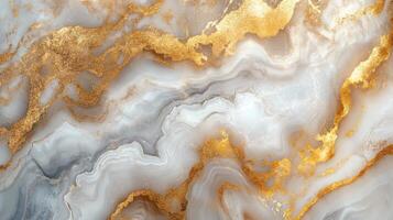 White and gray marble texture. Golden veins pattern flowing across the surface. Luxury stone background. Natural abstract design with light and dark colors. photo