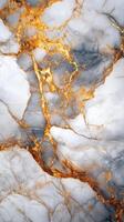 White stone background. Marble texture with golden veins. Abstract pattern of stone surface. Natural luxurious mineral material. Luxury decorative design. photo