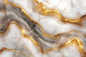 White marble texture background with flowing grey shades and shimmering golden veins Luxury abstract design illustration for wallpaper or backdrop photo