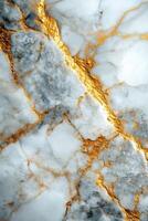 White stone texture background. Grey and gold color marble pattern. Natural stone material. Elegant surface of rock. Mineral vein design. photo