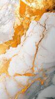 White marble texture with golden veins. Abstract stone background. Natural mineral pattern. Luxury surface. Elegant and decorative wallpaper. Detailed close up view. photo