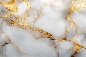 White marble stone surface. Gold color veins run through pattern. Elegant design texture background. Interior backdrop design. Natural light effect. photo