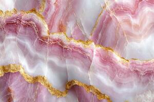 Rose and white stone texture. Golden details on a layered surface. Light pink and white marble background. Natural stone pattern with gold lines. photo