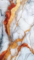 Elegant marble pattern texture with gold and red veins. White stone background with abstract swirls, modern and luxurious wallpaper. Beautiful backdrop. photo