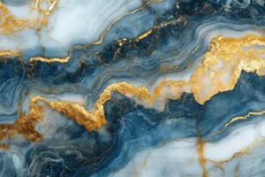 Abstract background. Blue stone texture with gold veins. Decorative surface. Marble pattern with golden lines on a blue backdrop. Luxury interior. photo