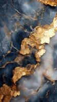 Detailed blue and gray stone texture with rich golden accents. Elegant background with flowing marble pattern and shimmering veins. Decorative artistic stone material. photo