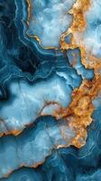 Blue stone texture with golden veins. Dark blue and light blue stone swirls. Elegant abstract background. Natural stone pattern for design. photo