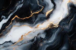 Abstract background. Dark grey and white swirling shapes. Gold veins run throughout. Decorative elegant marble texture design. Decorative stone pattern. photo