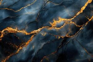 Dark blue stone texture with golden veins. Abstract pattern background. Luxury marble stone surface with beautiful colors. photo