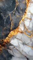 Gray and white marble texture with golden veins. Abstract stone background. Luxurious mineral pattern. Elegant rock surface with cracks and streaks. photo