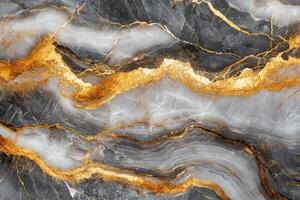 Gray stone texture with gold veins. Abstract stone pattern. Natural stone background. Interior decoration. Marble stone effect. Surface backdrop. photo