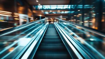 Blurred moving modern escalator. technology photo